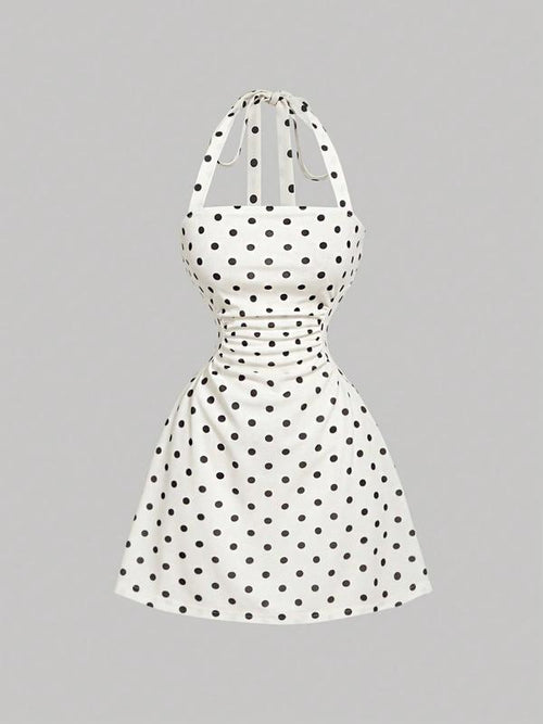 Women's Plain Ruched Tie Back Halter Dress